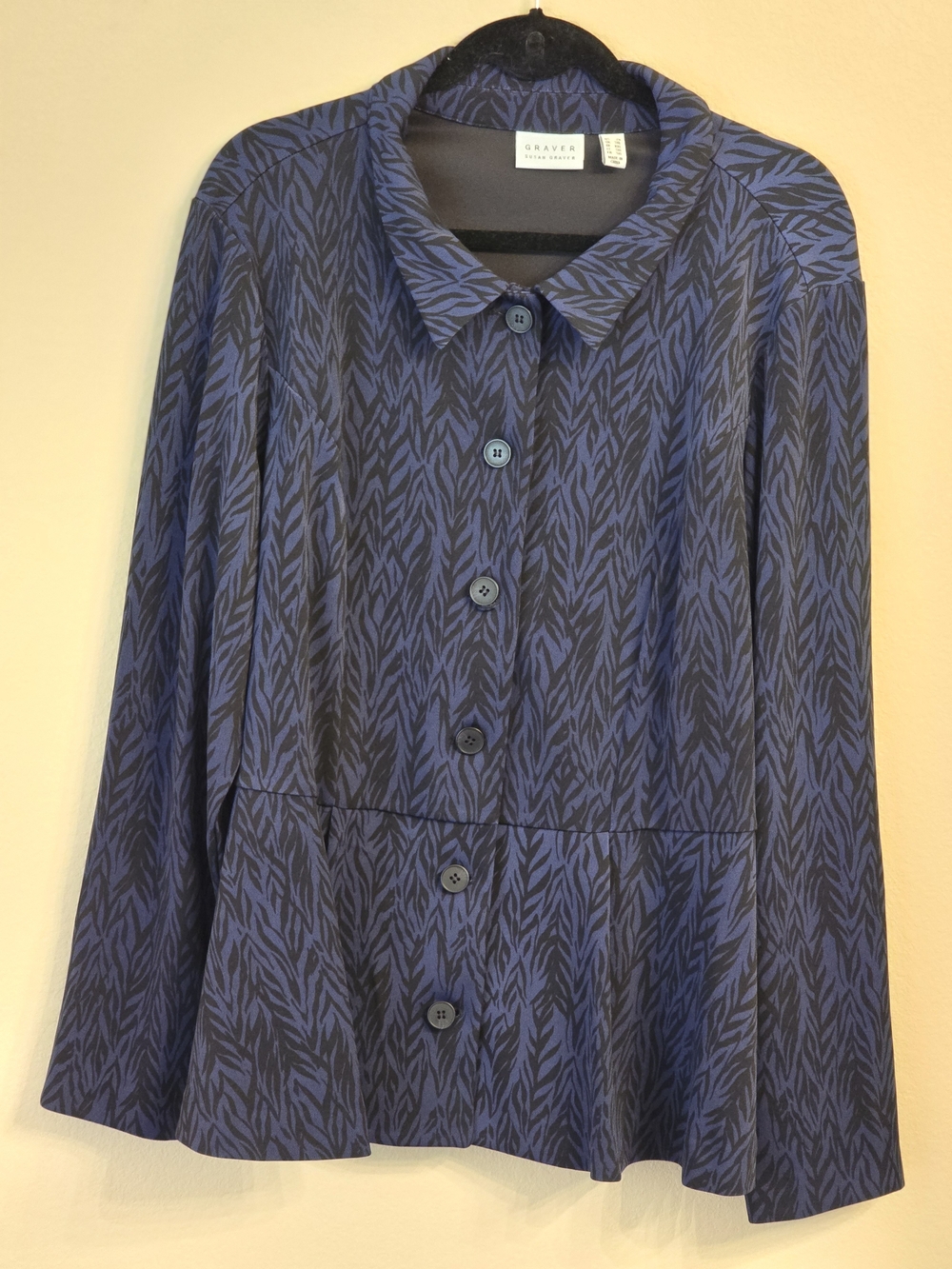 Susan Graver Black and Navy Zebra-Print Button Front Peplum BlazerJacket Size 2X - Picture 2 of 6